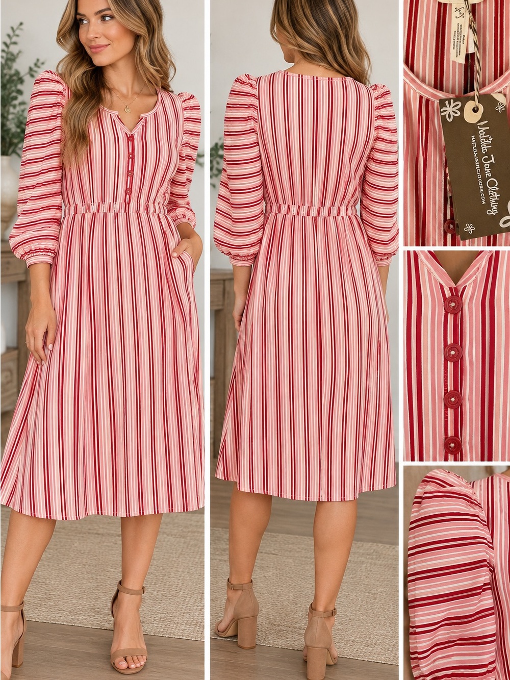 Matilda Jane Red and White Striped Midi Dress